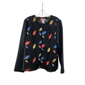 Draper's & Damon's Sheer Leaf Print Blazer Black/Multi Embroidered Size Large